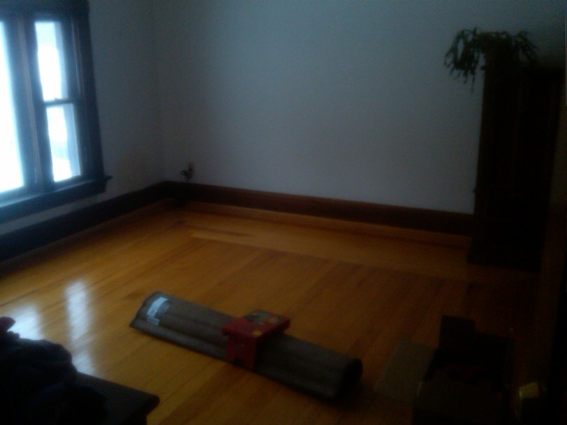 Thanks to shiny floors, we're moving furniture into our new bedroom. 